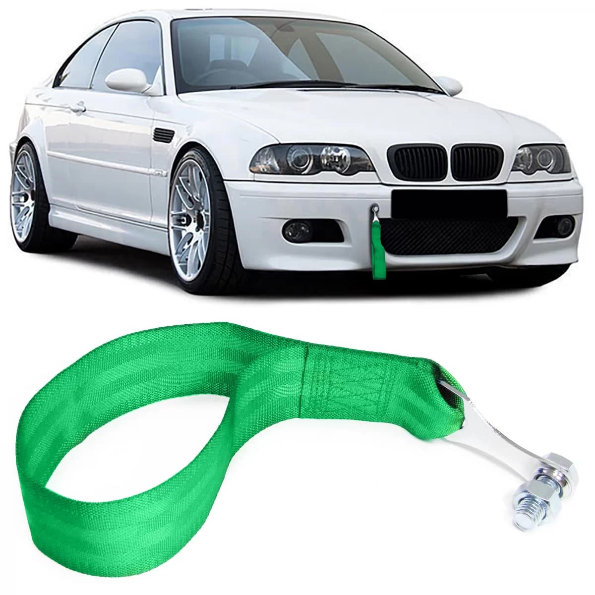 Tow hook racing tow strap made of fabric universal 26.5cm green