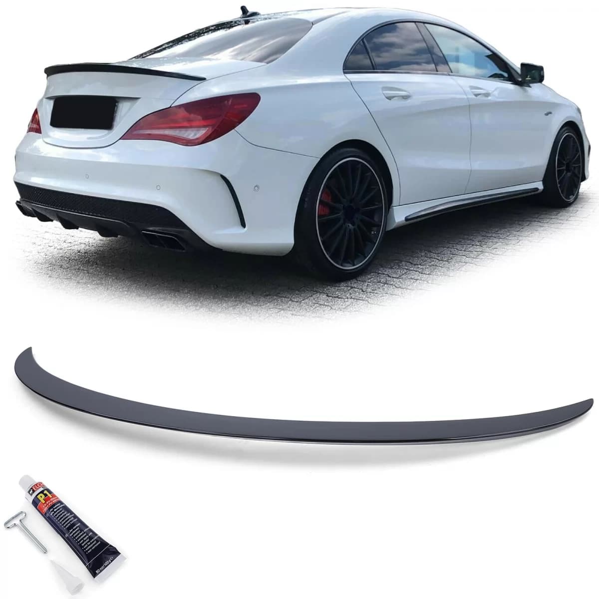 Rear Spoiler Sport Lip Black Gloss with ABE for Mercedes CLA C117 2013-2019