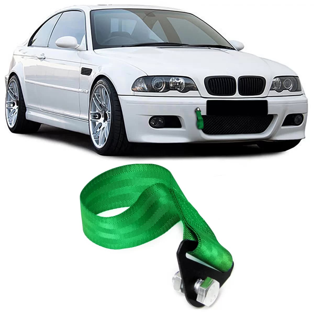 Tow hook racing tow strap made of fabric universal 21.5cm green