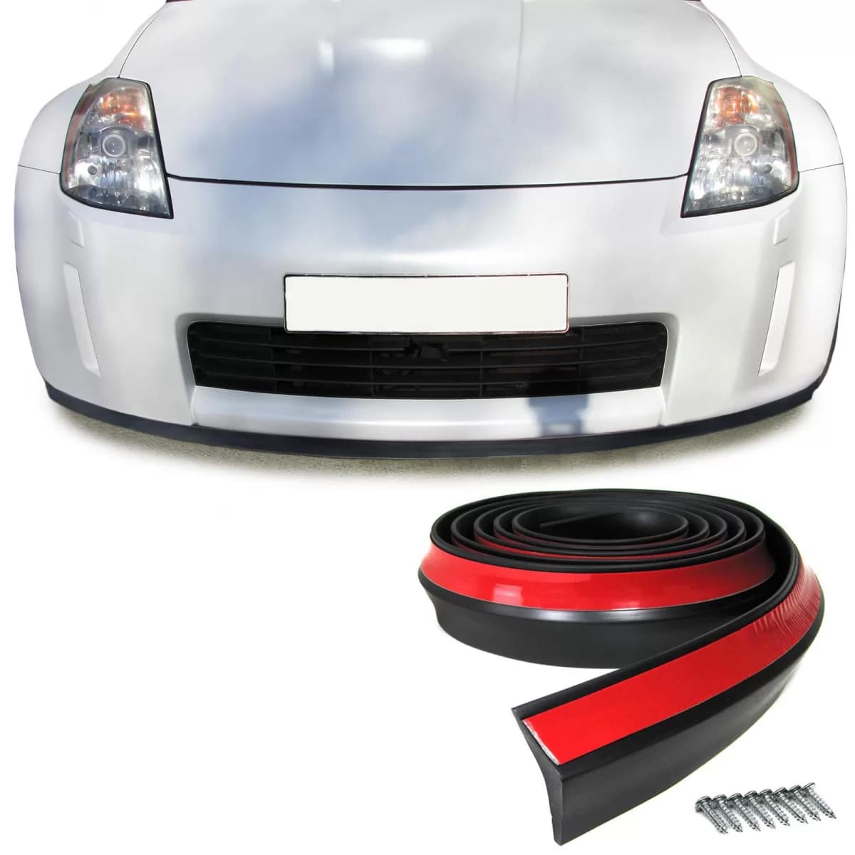 Front spoiler lip side skirts universal flexible 2.5m x 6.5cm black