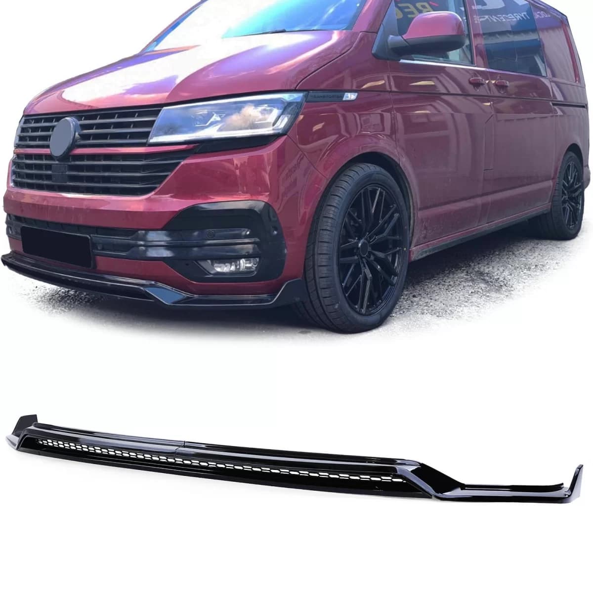 Front spoiler lip with splitter and grille gloss black for VW Bus T6.1 from 19