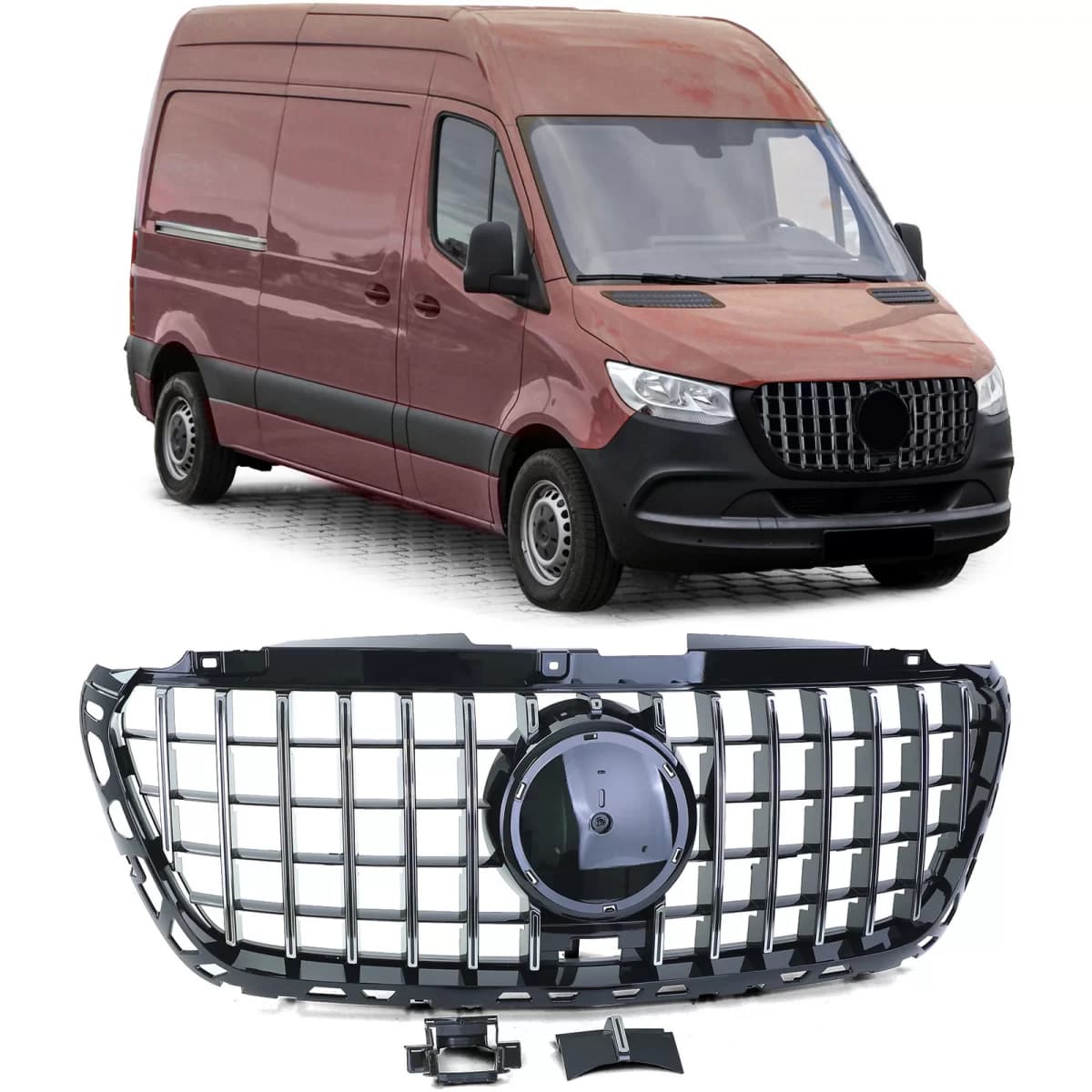 Sport grille black gloss chrome for Mercedes Sprinter W907 910 from 18