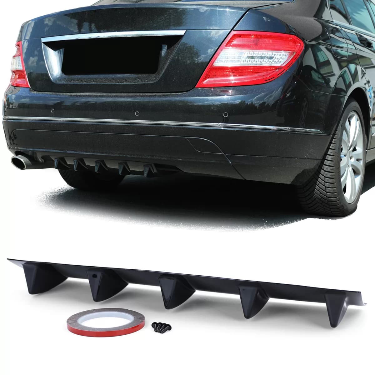 Universal sport rear diffuser with 5 fins for rear bumper gloss black