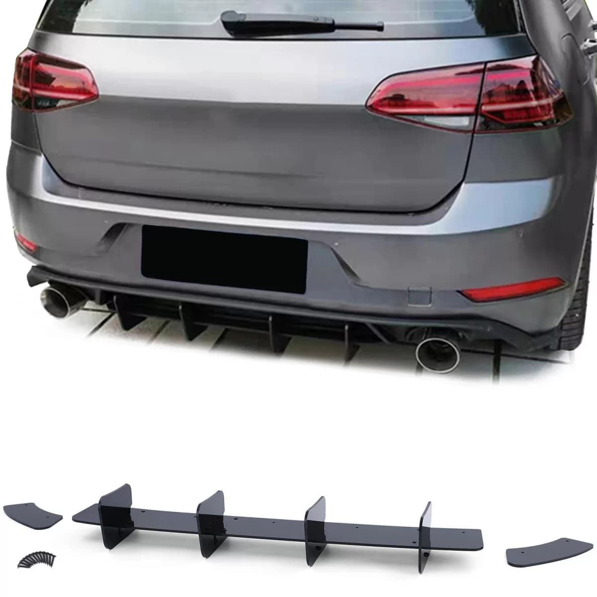 Rear Diffuser Insert Splitter Gloss Black for VW Golf 7 GTI Sedan 13-20