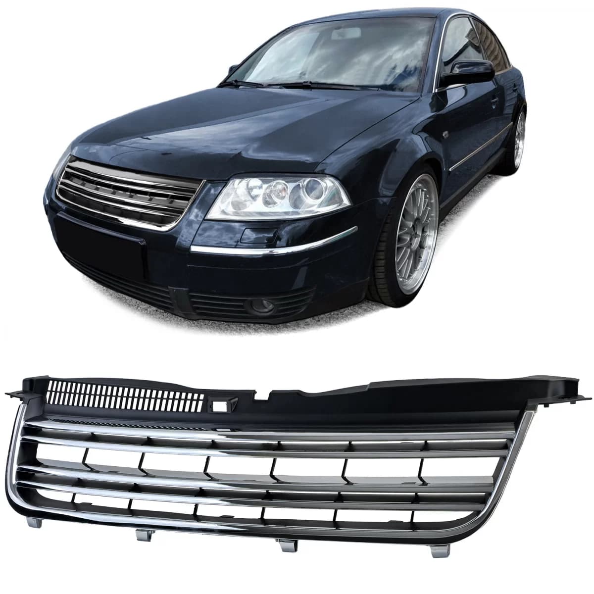 Radiator Grille Double Slat Black Chrome for VW Passat 3BG Sedan Variant 00-05