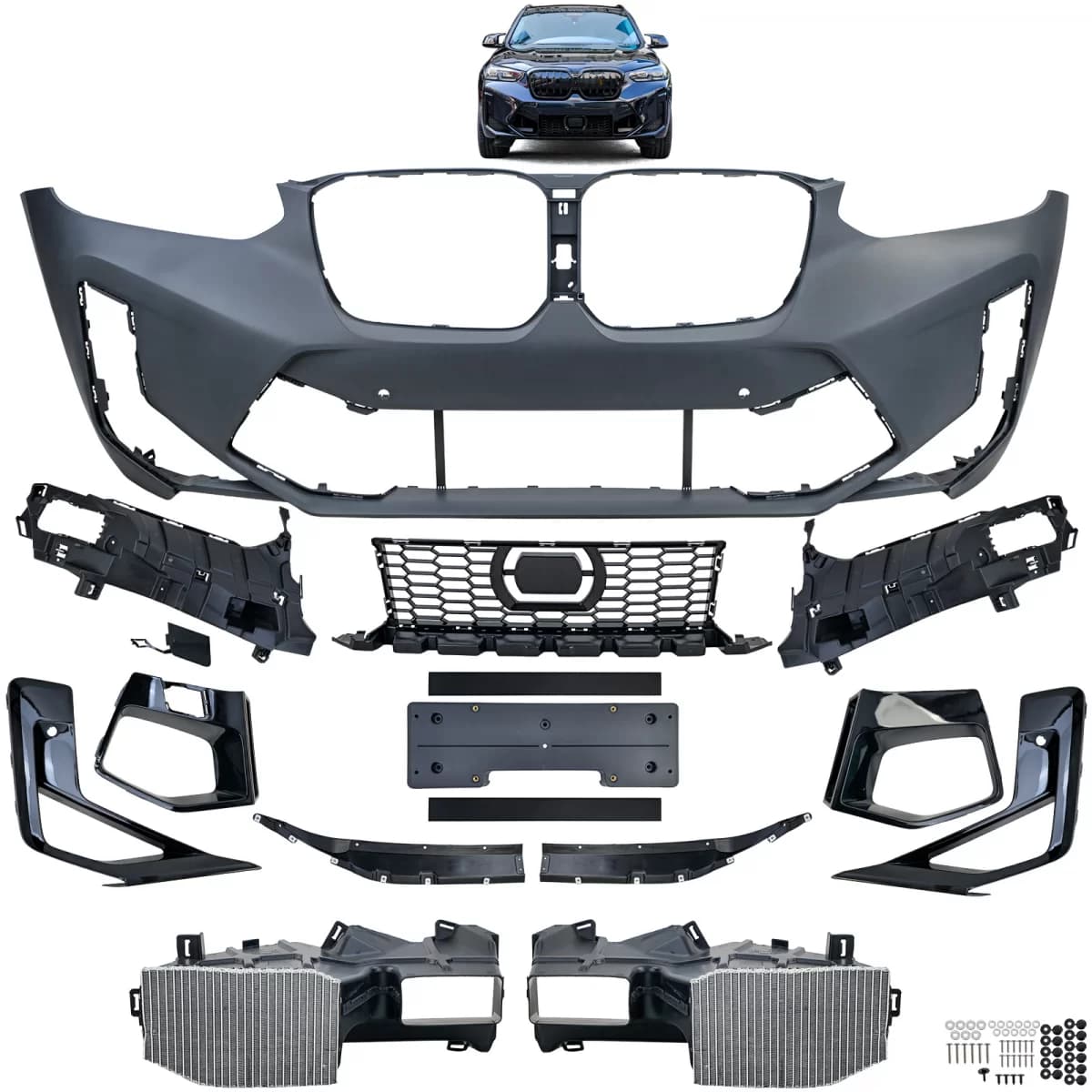 Front sport bumper with accessories fits BMW X3 G01 X4 G02 LCI from 2021