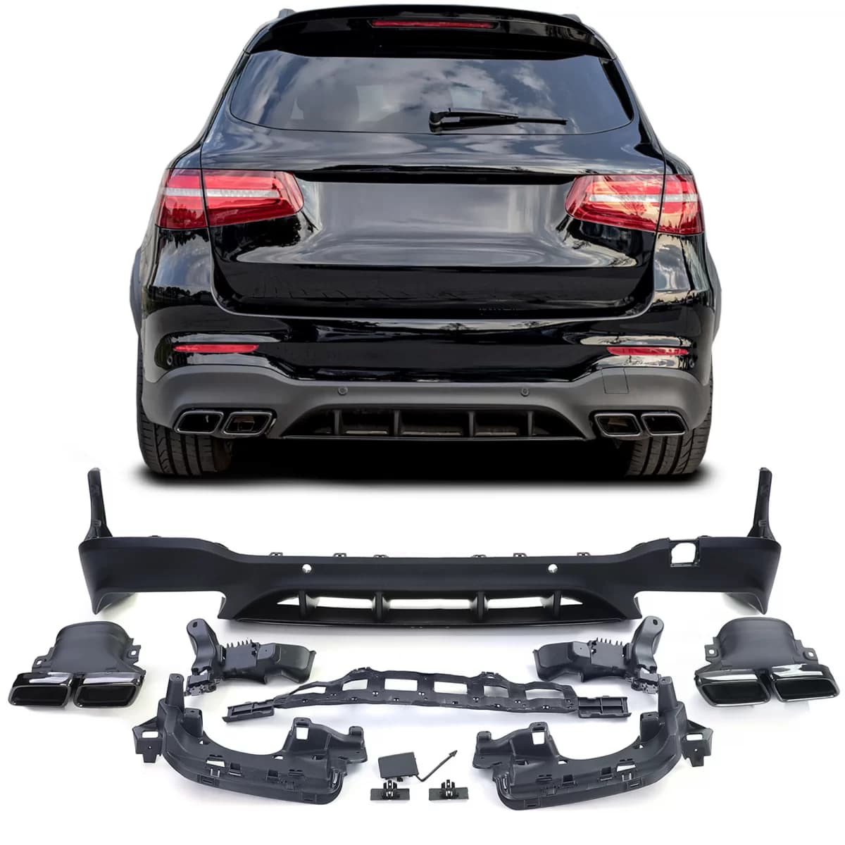 Rear diffuser sport version with black tailpipes for Mercedes GLC X253