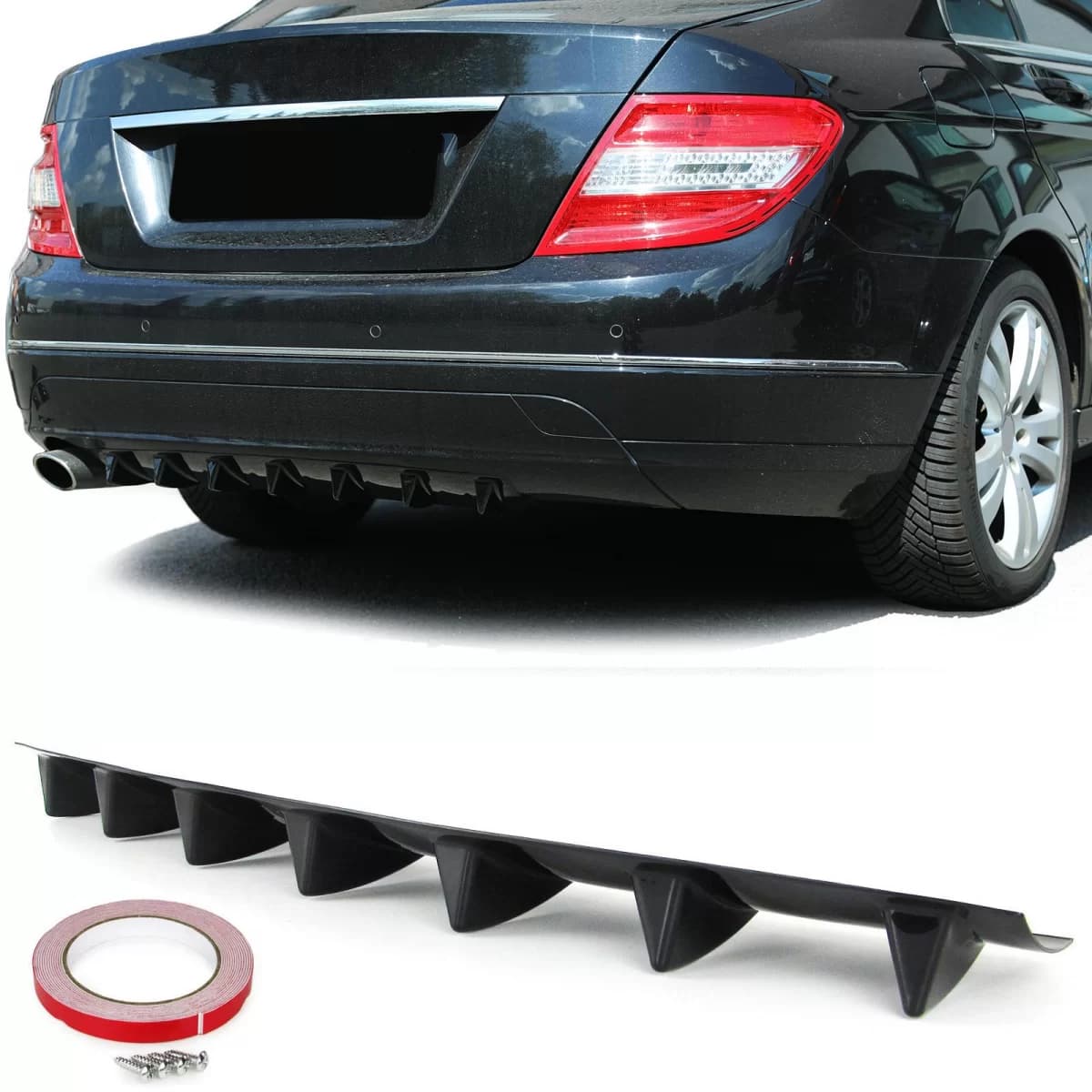 Universal rear diffuser for rear bumper with 7 fins glossy black