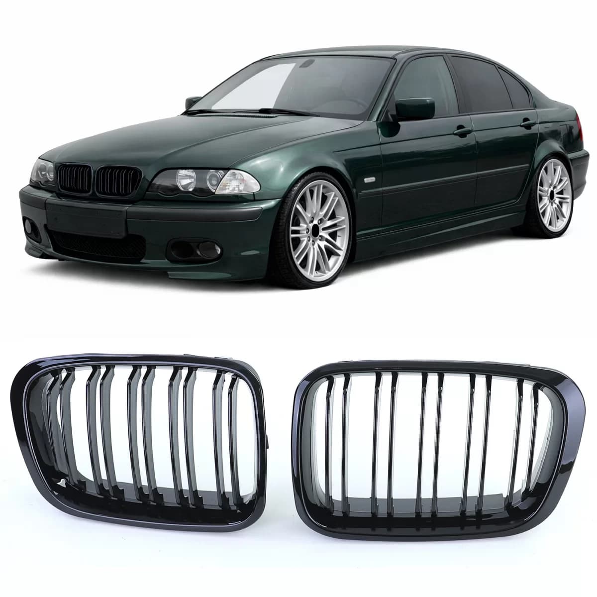Double slat kidney grille Performance gloss black for 3 Series BMW E46 1998-2001
