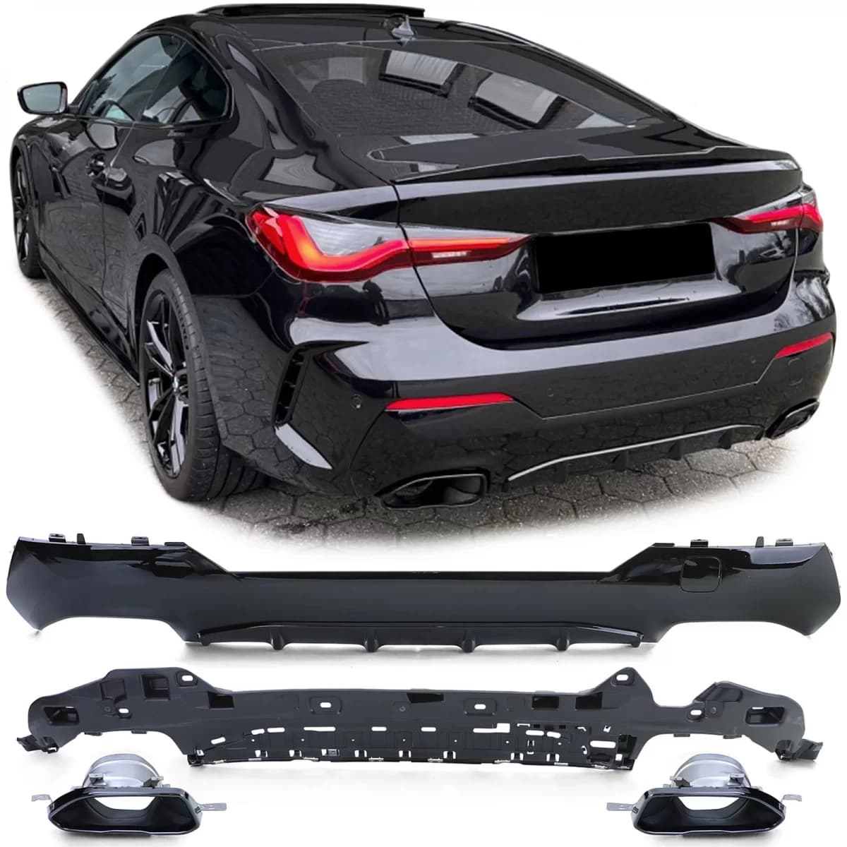 Sport rear diffuser gloss + tailpipes 440 look fits 4 Series BMW G22 G23 420 430