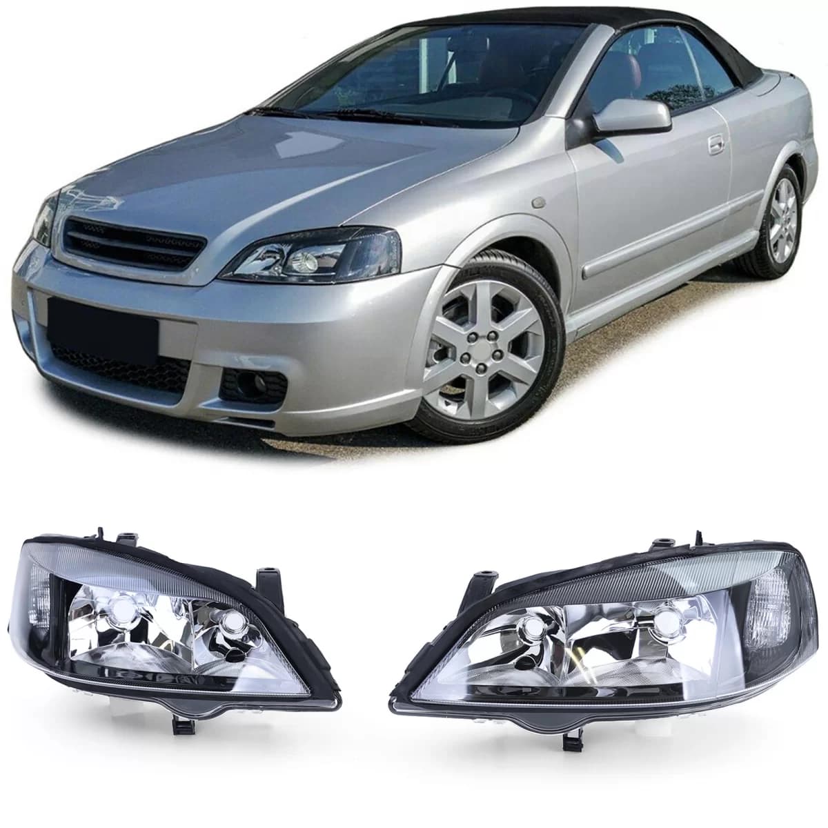 Klarglas Scheinwerfer Schwarz Set Rechts Links für Opel Astra G 1997-2004