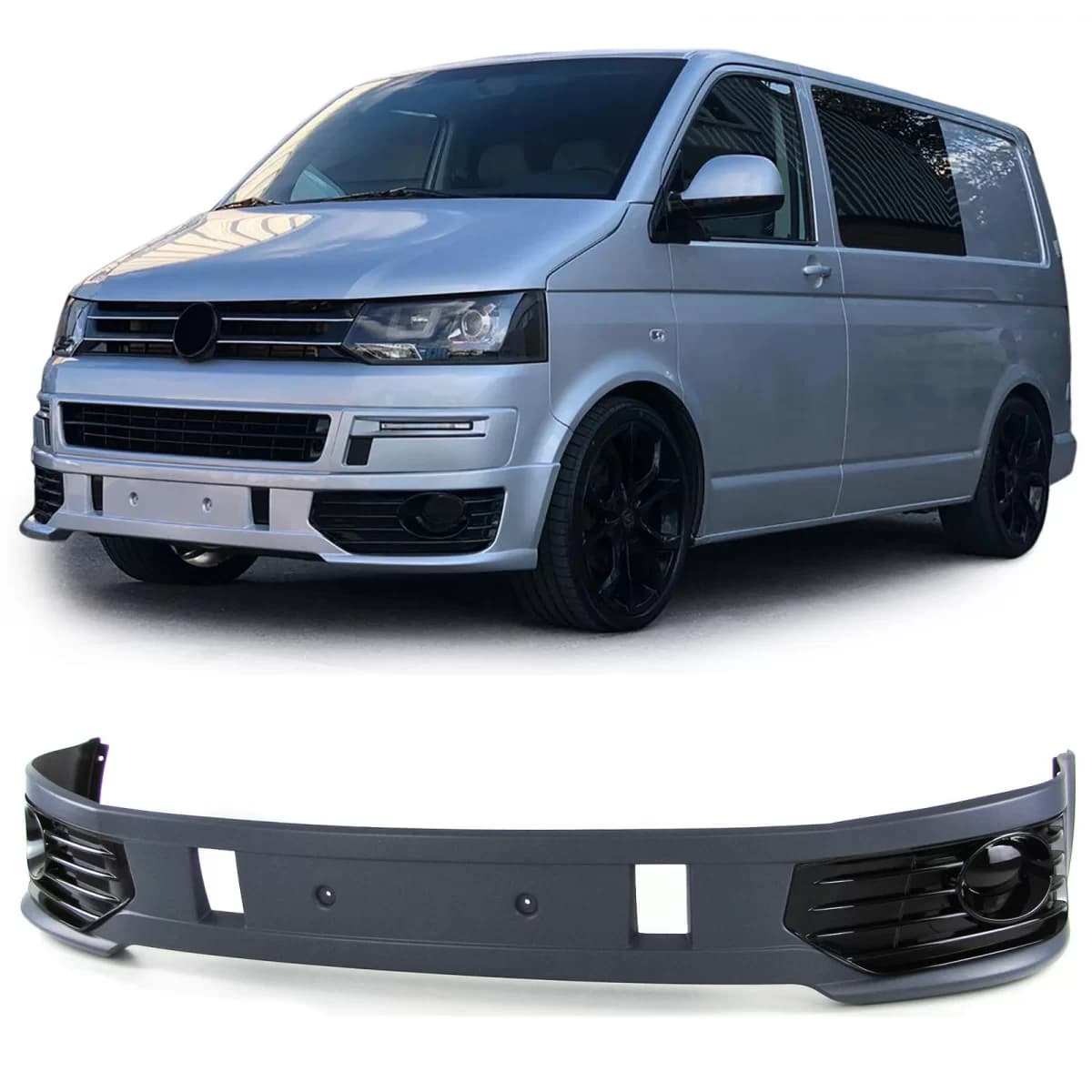 Spoiler bumper Sportline + glossy fog light grille for VW T5.2 09-15