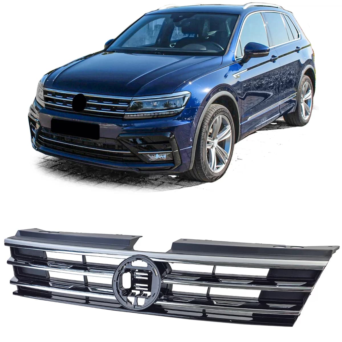 Radiator grille black with chrome strips for VW Tiguan II 2016-2020