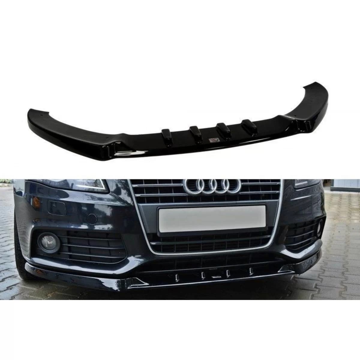 Maxton Design version 1 spoiler suitable for standard front bumper of Audi A4 B8 2007-2011, black lacquer