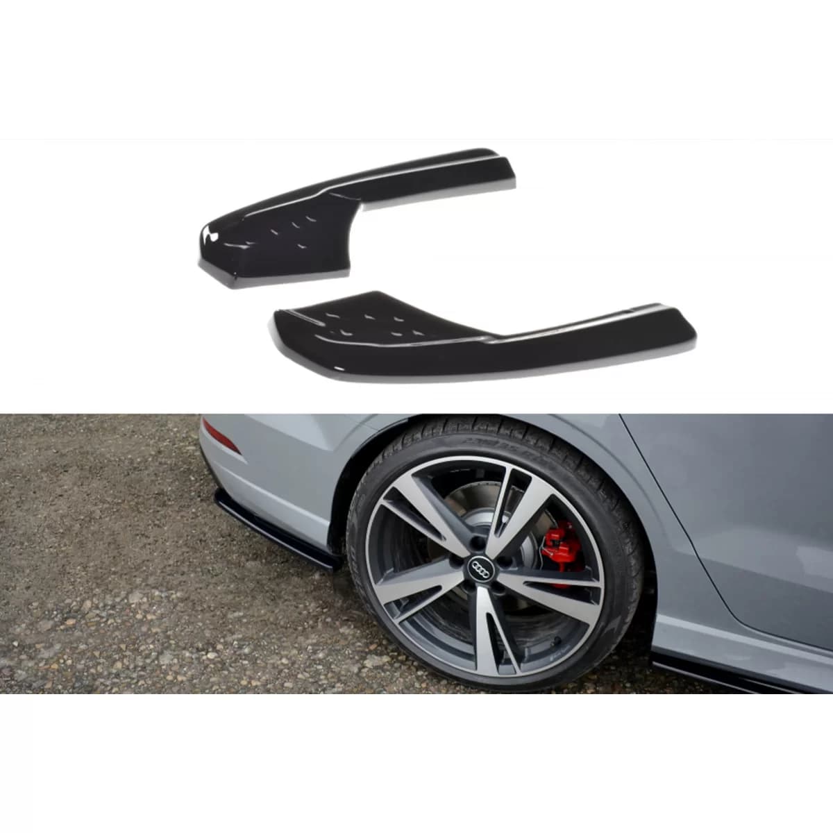 Side extensions Maxton Design suitable for rear RS3 bumper of Audi A3 8V sedan after 2017, black lacquer