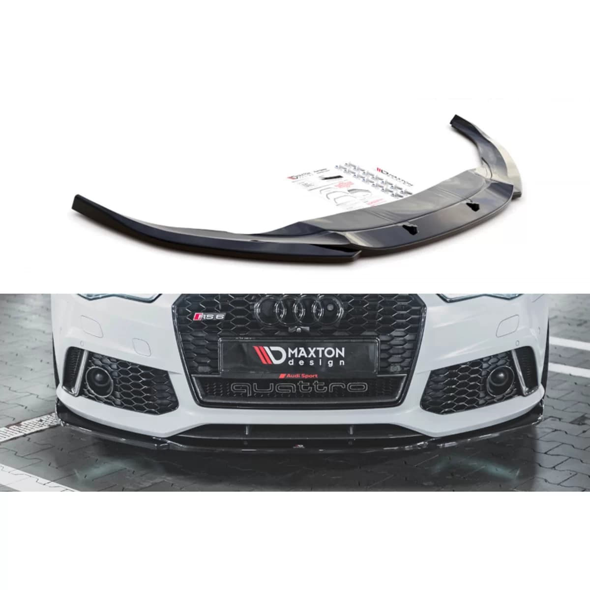 Maxton Design version 3 spoiler suitable for front RS6 bumper on Audi A6 C7 2013-2017, black lacquer