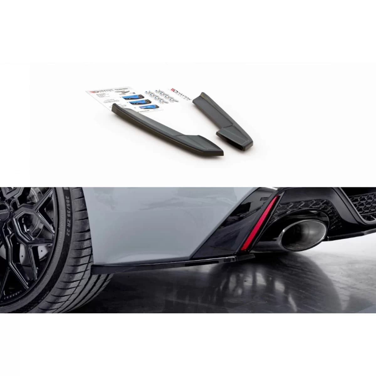 Side extensions Maxton Design suitable for rear RS6 bumper of Audi A6 C8 after 2019, black lacquer