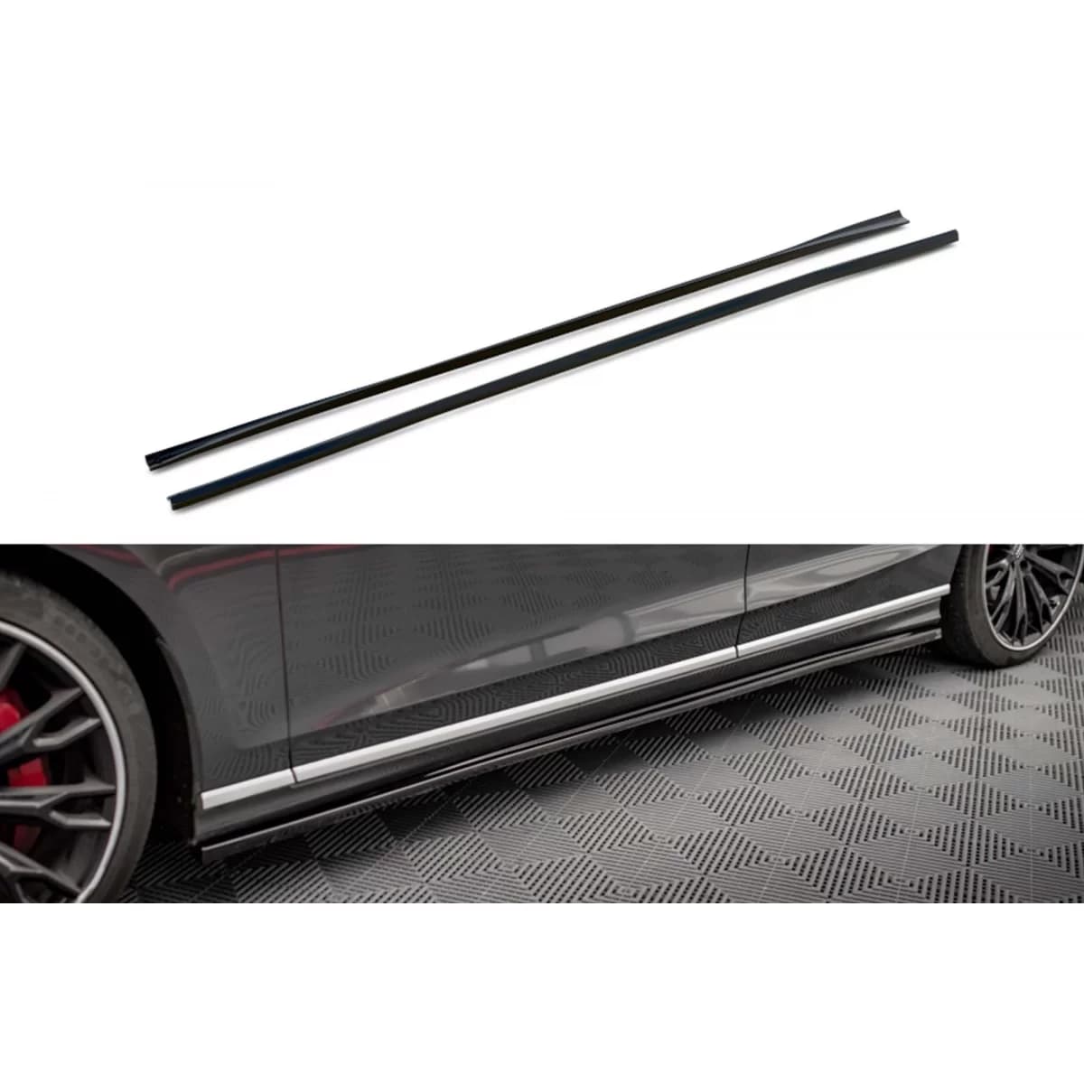 Maxton Design additives suitable for Audi S8 D5 side skirts after 2019, black lacquer