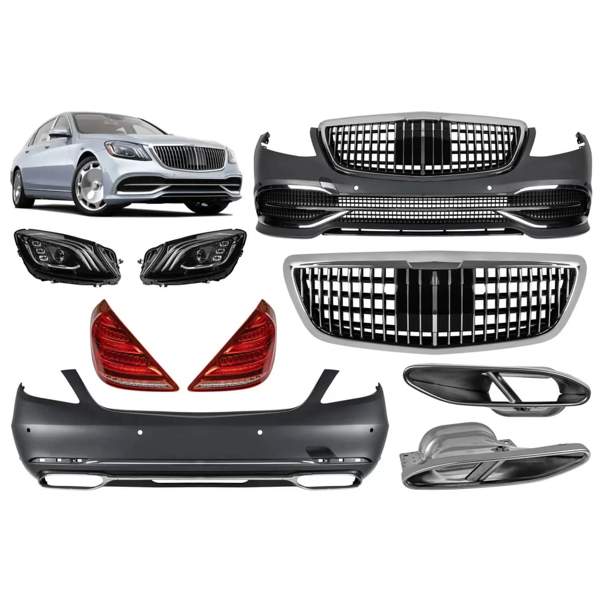 Maybach package suitable for Mercedes S-Class W222 2013-2020 with LED headlights and LED taillights