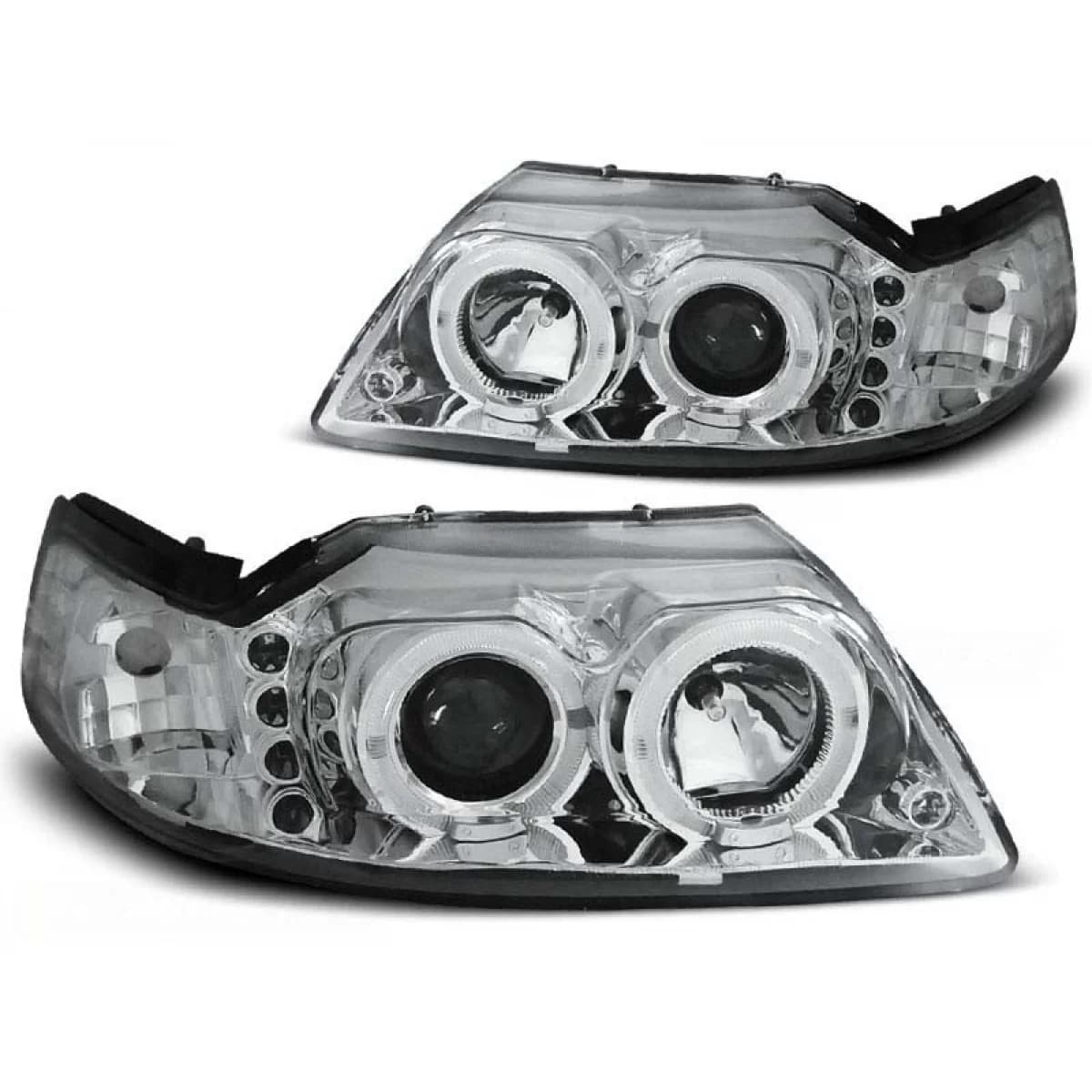 Tuning headlight set with halogen angel eyes suitable for Ford MUSTANG 1998-2004, left and right