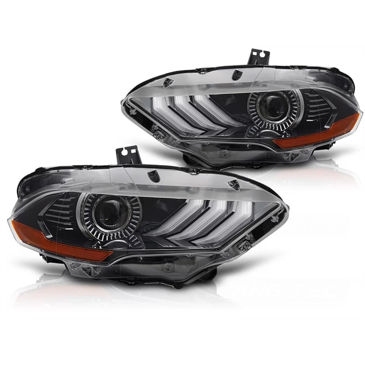 LED tuning headlight set suitable for Ford Mustang 2018-2021 with black base, for the model with factory DRL lights, left and right