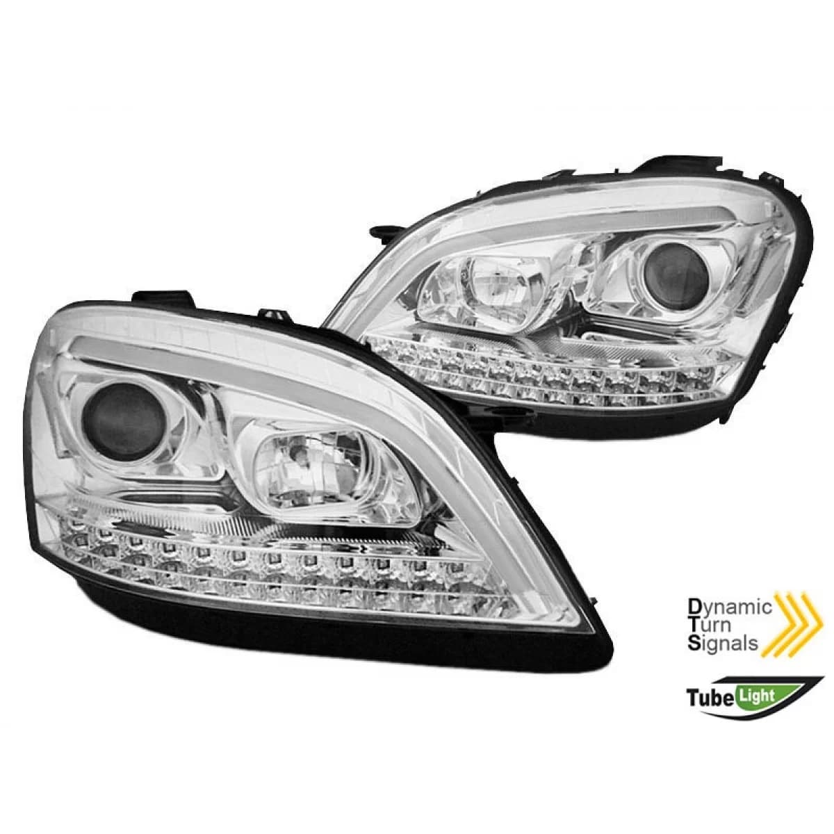 Tuning headlight set suitable for Mercedes ML W164 2005-2008 with chrome base, left and right