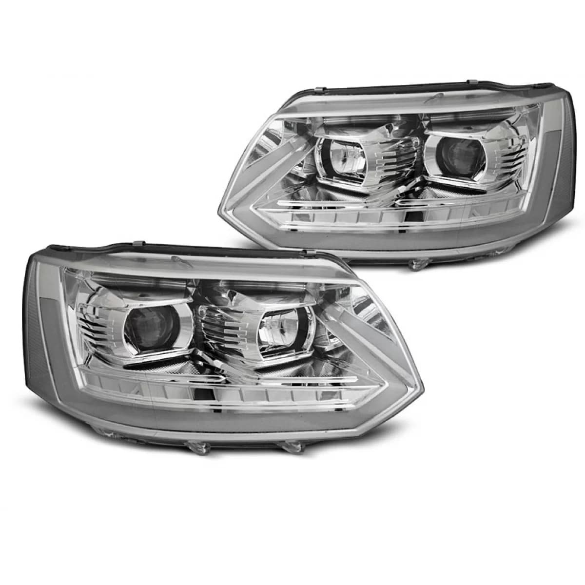 T6 tuning headlight set suitable for Volkswagen T5 2010-2015 with chrome base, left and right
