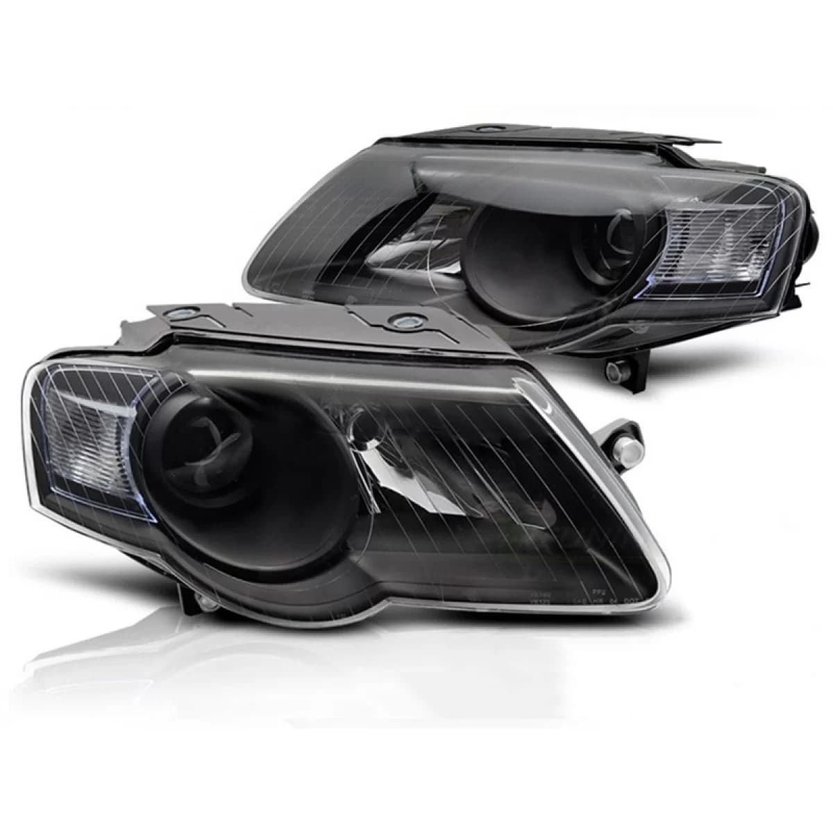 Tuning headlight set suitable for Volkswagen Passat B6 2005-2010 with black base, left and right