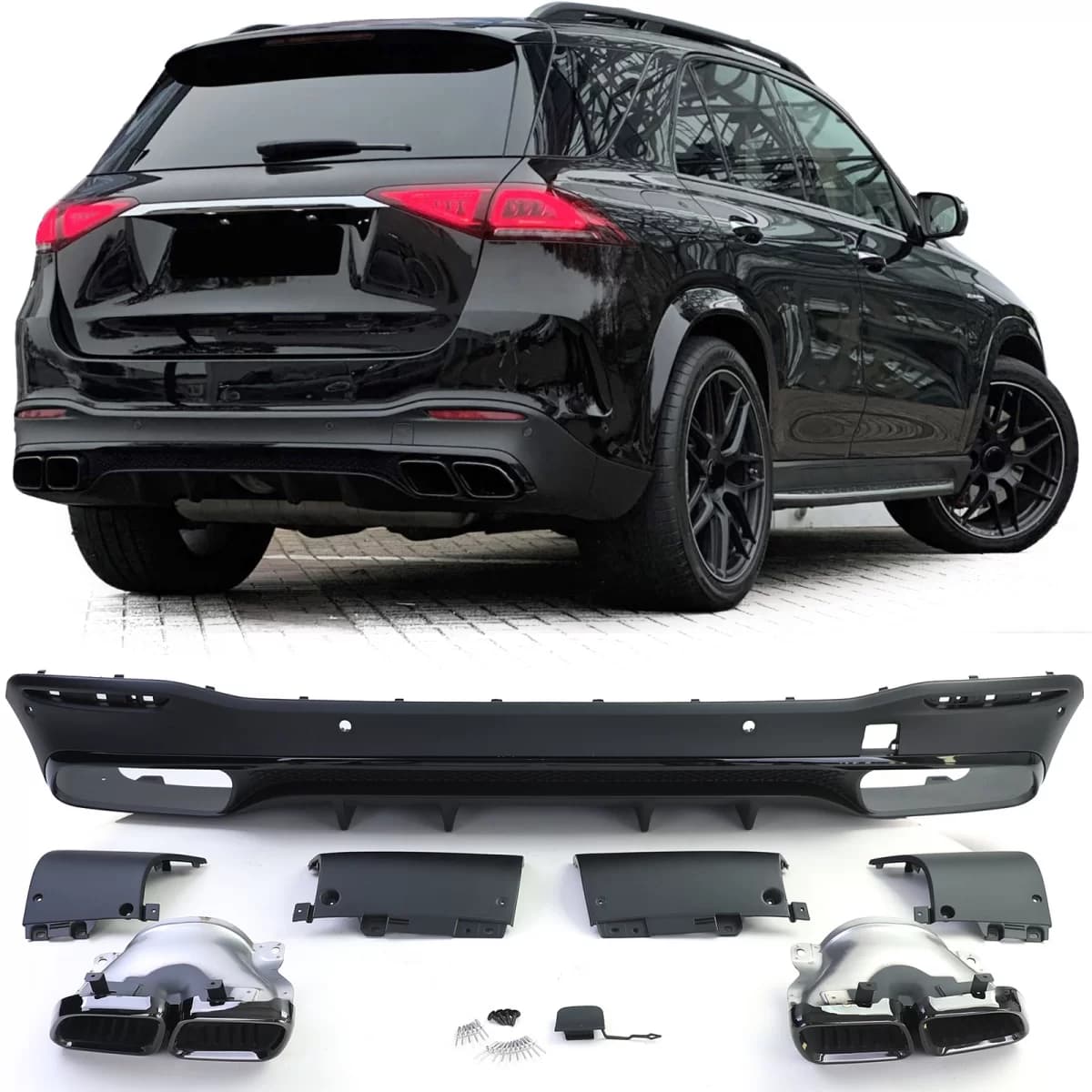 Sport rear diffuser with black tailpipes for Mercedes GLE V167 from 18