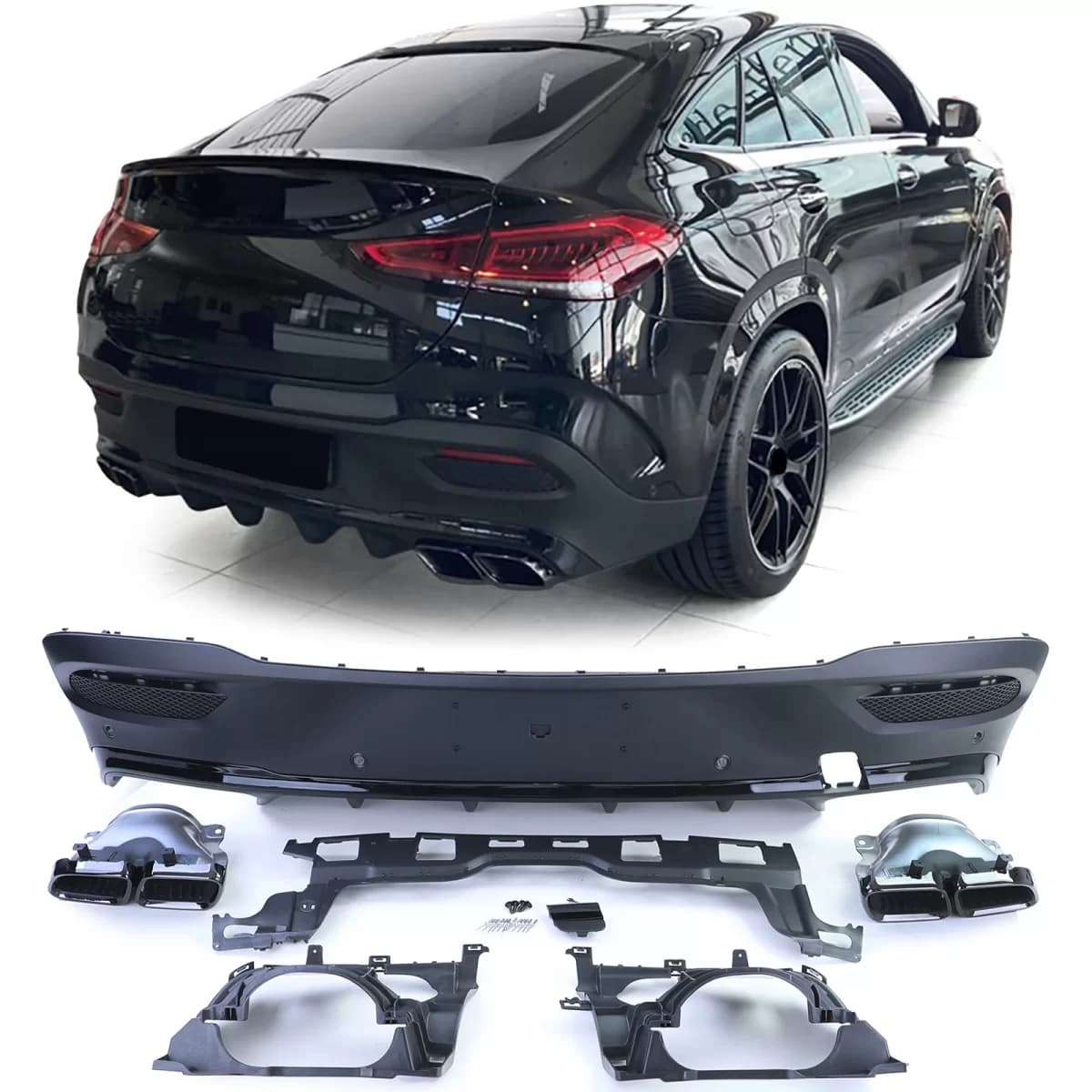 Sport rear diffuser with black tailpipes for Mercedes GLE Coupe C167 from 19