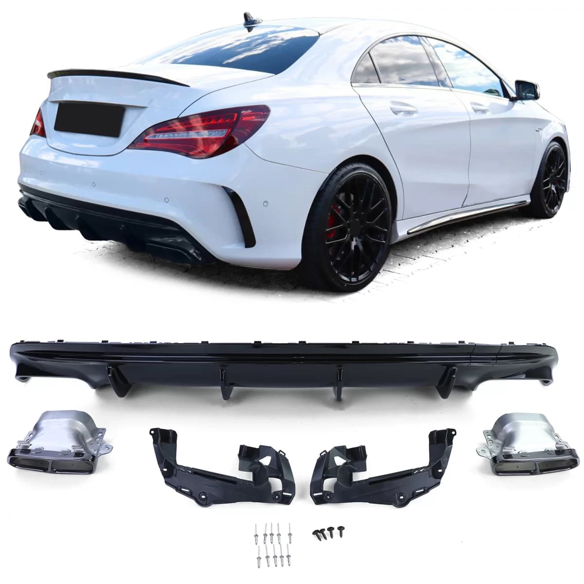 Sport rear diffuser with black tailpipes for Mercedes CLA C117 13-19