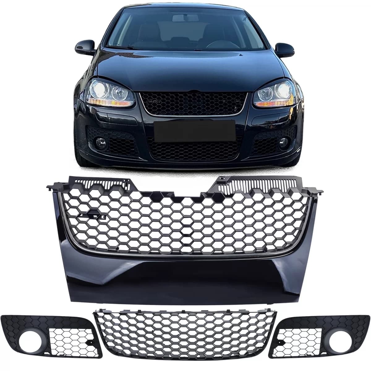 Sport grille with chrome strip + bumper mesh for VW Golf 5 GTI 03-09