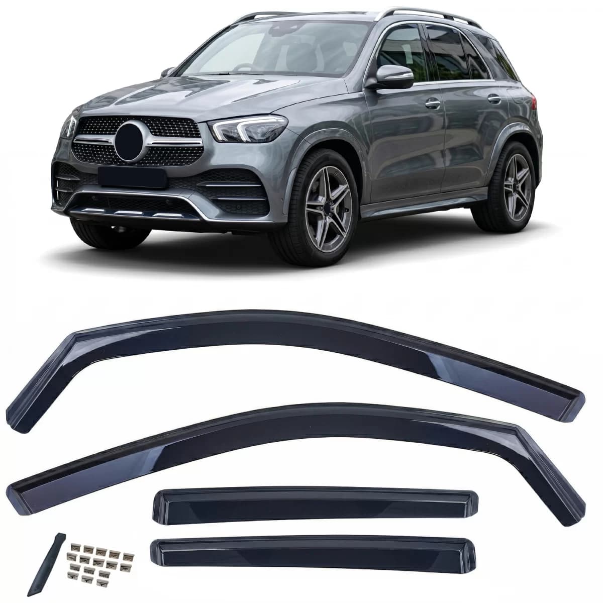 Wind deflector rain deflector 4-piece black for Mercedes GLE C167 from 2019