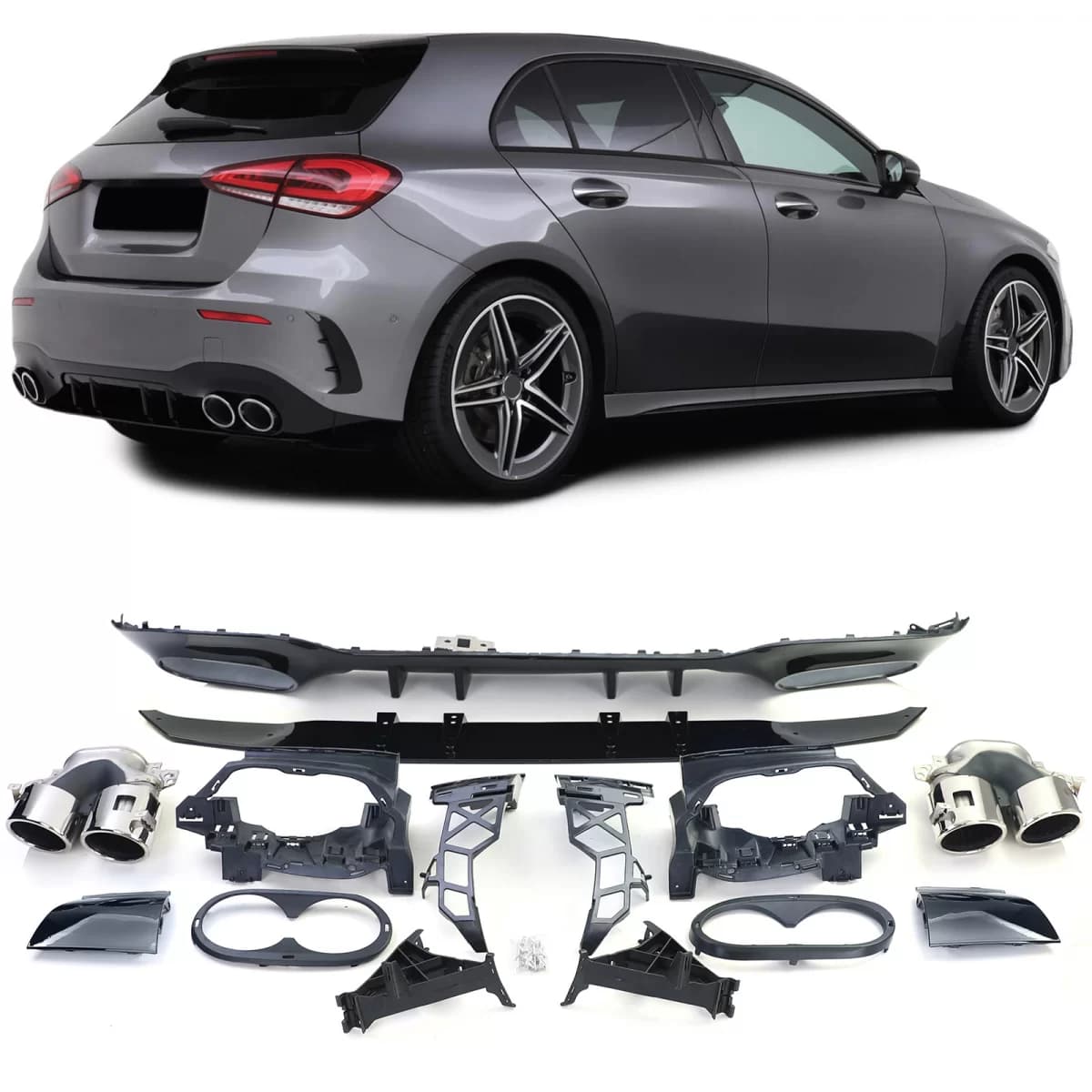 Sport rear diffuser black with chrome tailpipes for Mercedes A-Class W177 from 19
