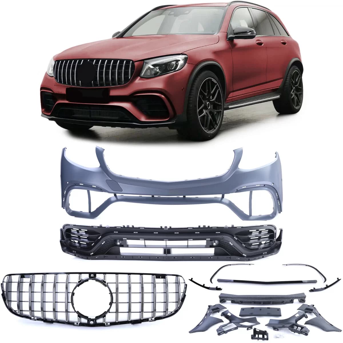 Sport front bumper with grille suitable for Mercedes GLC SUV X253 15-19