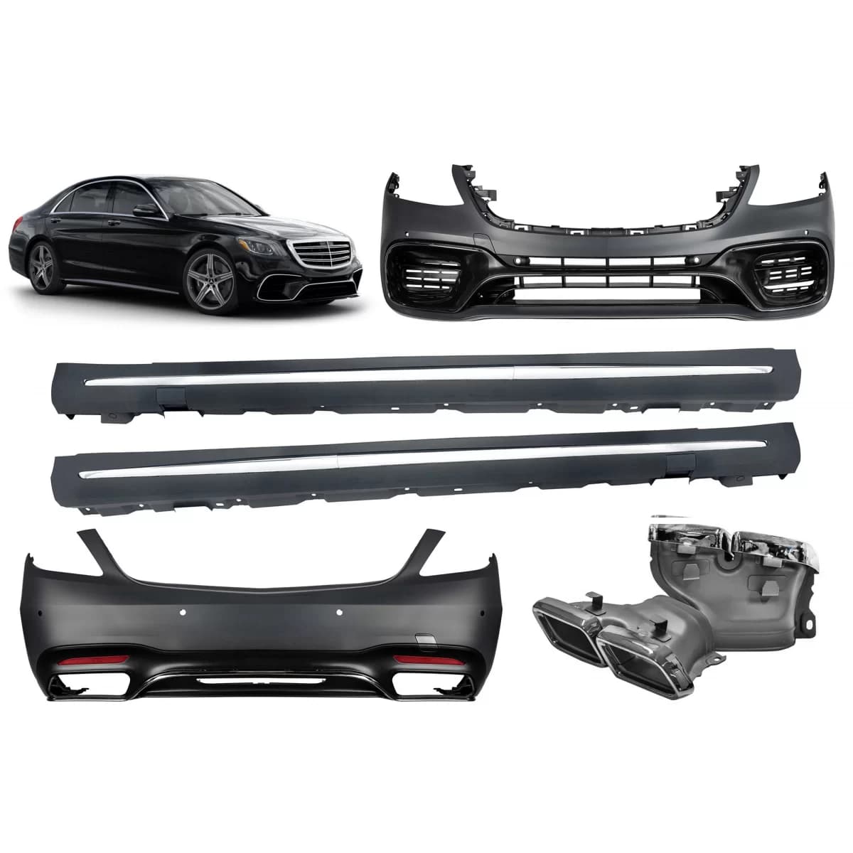 A Design package type S63 suitable for Mercedes S-Class W222 2017-2020, with long base side skirts