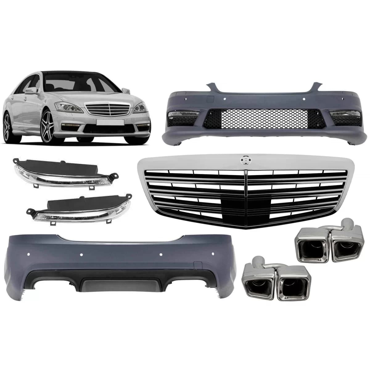 A Design package type S63 suitable for Mercedes S-Class W221 2006-2013 for short and long wheelbase, without thresholds