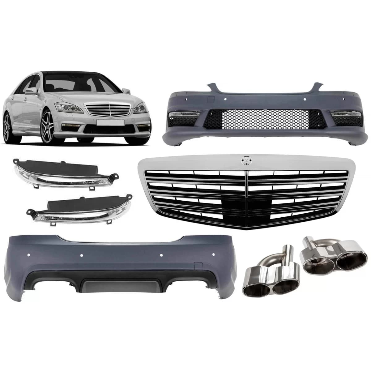 A Design package type S65 suitable for Mercedes S-Class W221 2006-2013 for short and long wheelbase, without side skirts
