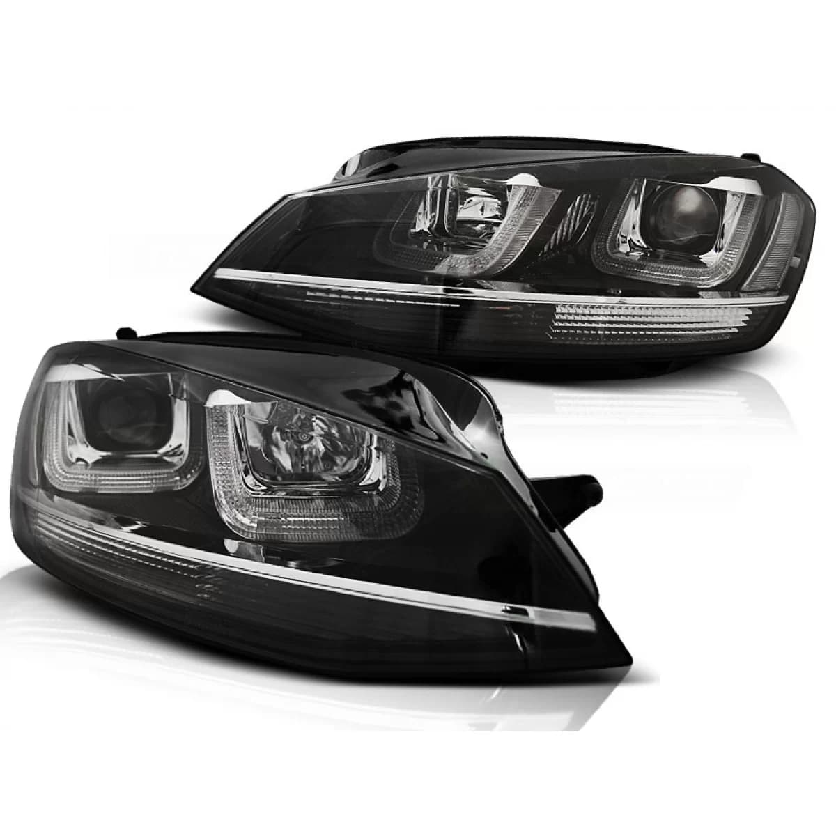 HEADLIGHTS U-LED LIGHT BLACK WITH CHROME LINE fits VW GOLF 7 11.12-17