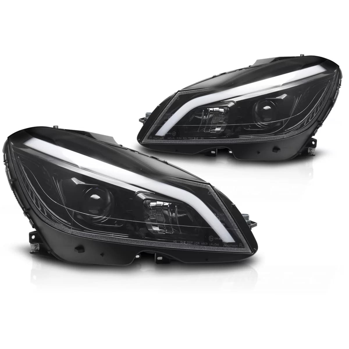 HEADLIGHTS TUBE LED GLOSSY BLACK SEQ DRL fits MERCEDES W204 11-14
