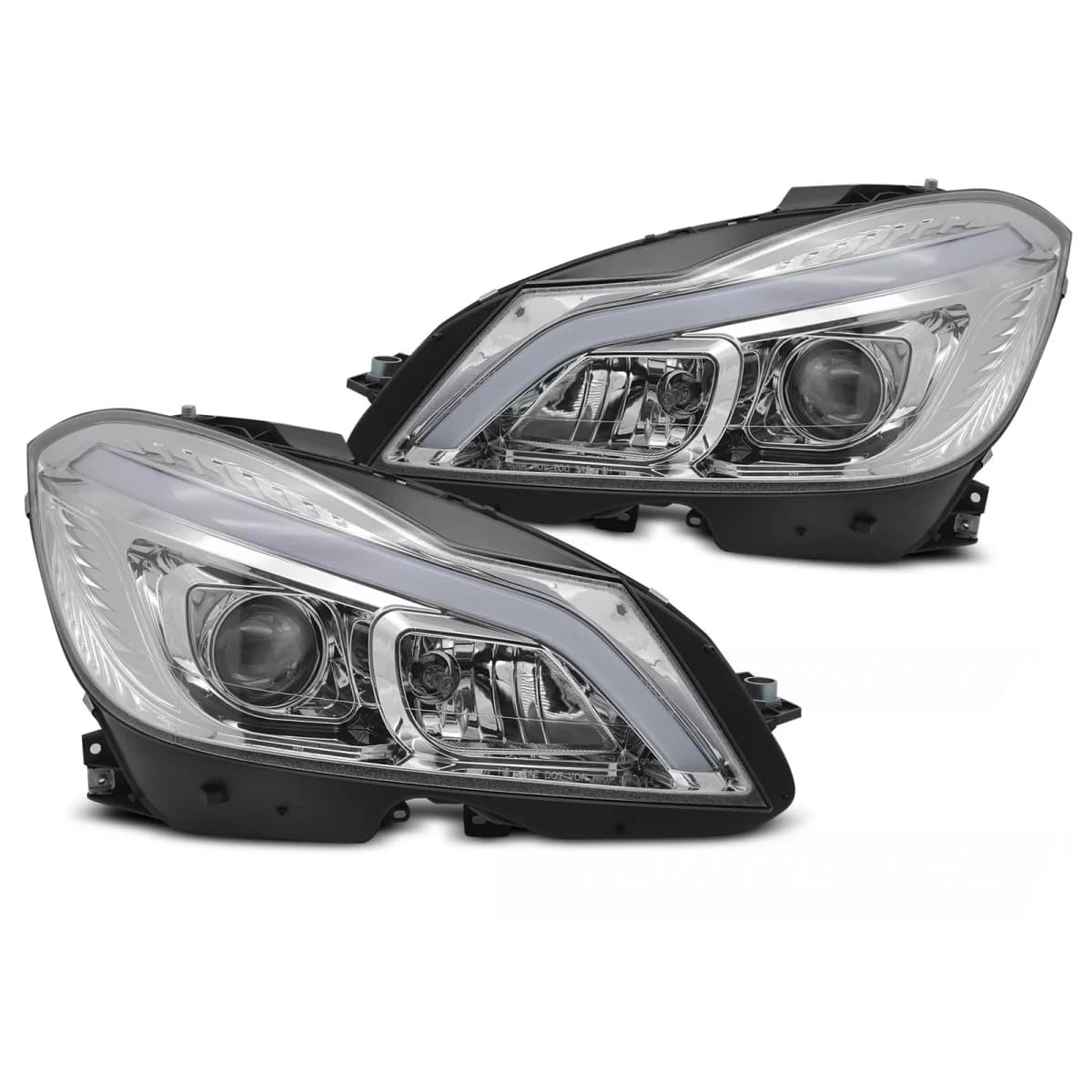 HEADLIGHTS TUBE LED CHROME SEQ DRL fits MERCEDES W204 11-14