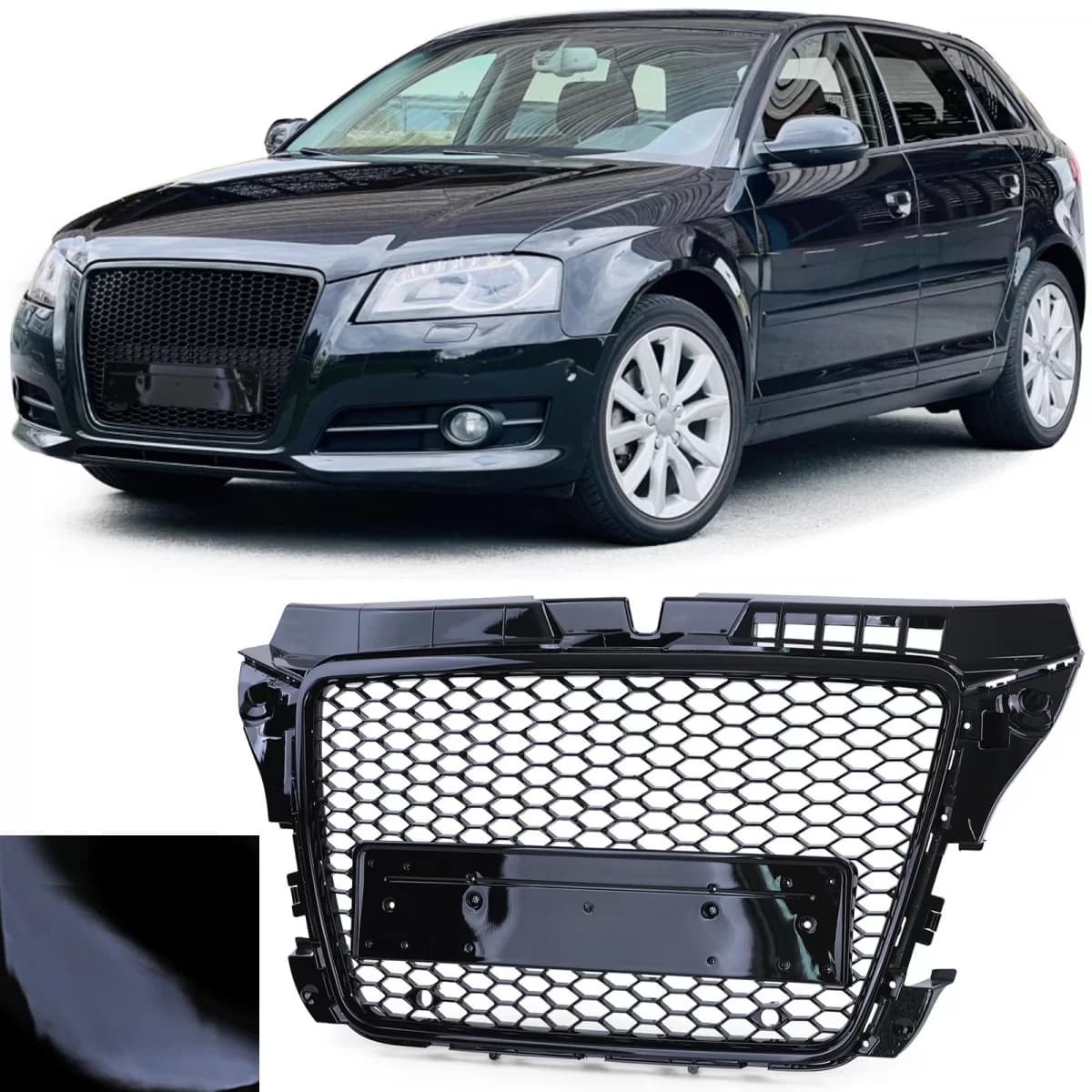 Honeycomb Sport Grille Gloss Black without Emblem for Audi A3 8P 08-13