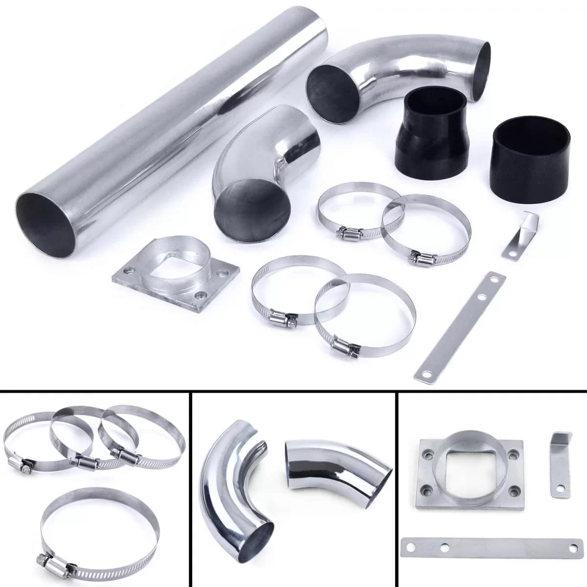 Aluminum power intake pipe set polished universal for sports air filter