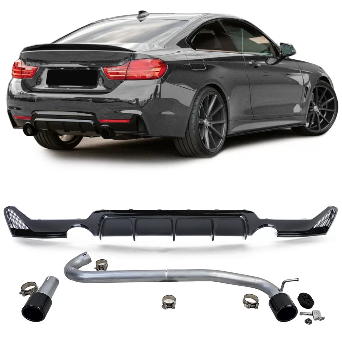 Rear diffuser gloss + tailpipe 440 look fits BMW F32 F33 F36 425 428 430