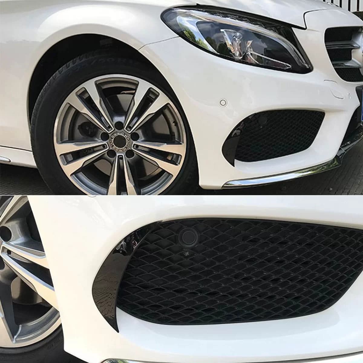 Front Bumper Side Flaps suitable for Mercedes-Benz C-Class W205 14-18 Pre-Facelift With A Design Bumper Glossy Black 2 Pieces