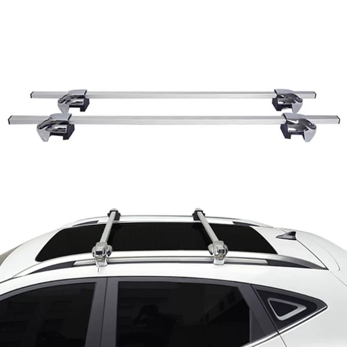 Roof Bars Aluminum Railing System 123cm Silver With Silver Caps (Hj-Rb013) 2 Pieces