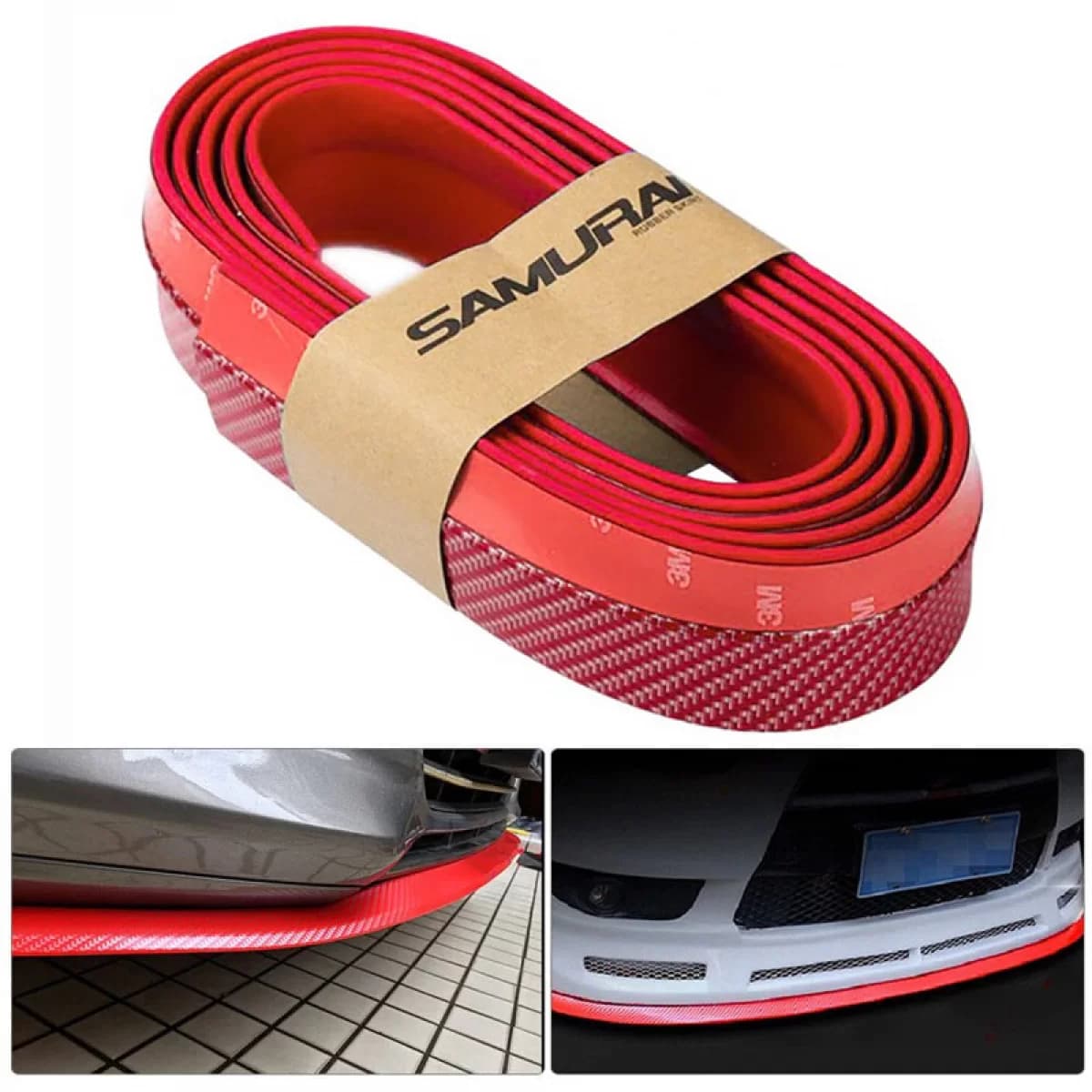 Front Spoiler Universal Samurai Lip Safe & Style 2500mm Red Carbon 1 pc