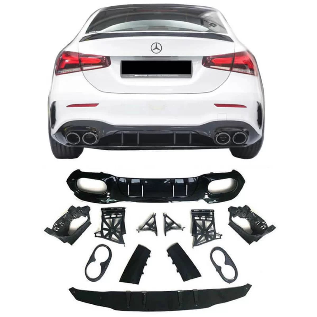 Rear Bumper Diffuser suitable for Mercedes-Benz A-Class W177 19+ Sedan A45 A Design Look