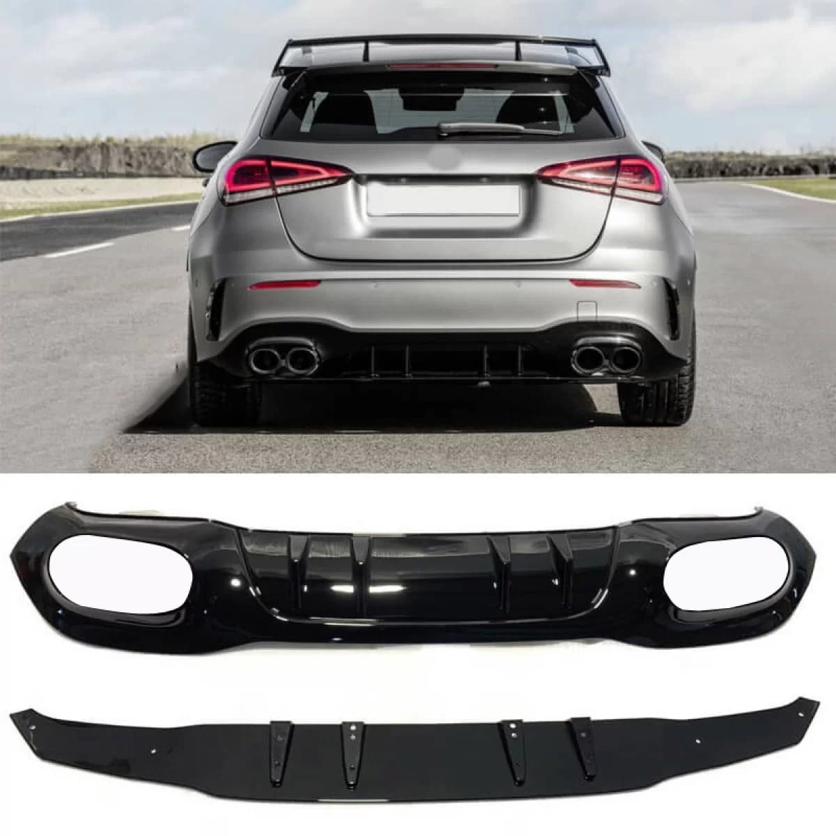 Rear Bumper Diffuser suitable for Mercedes-Benz A-Class W177 19+ Hatchback A45 A Design Look