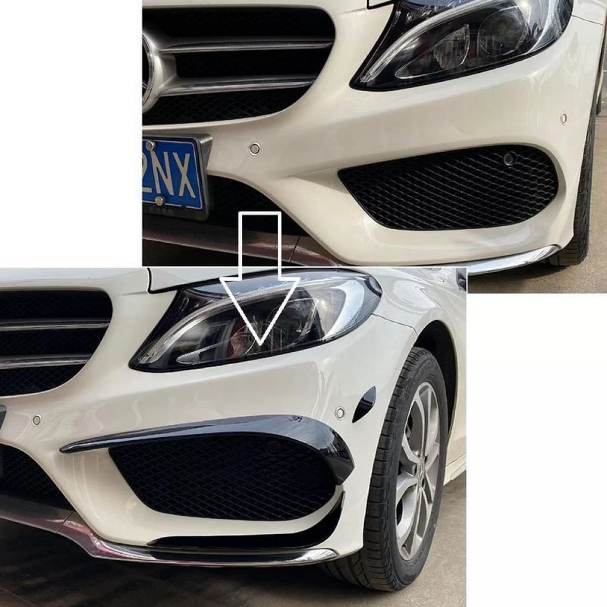 Front Bumper Side Flaps suitable for Mercedes-Benz C-Class W205 14-18 Pre-Facelift With A Design Line Bumper Glossy Black 6 Pieces